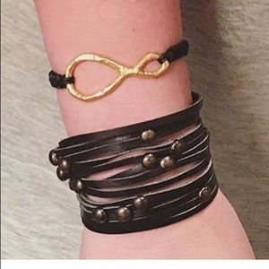Black leather Bracelet & Infiniti bracelet